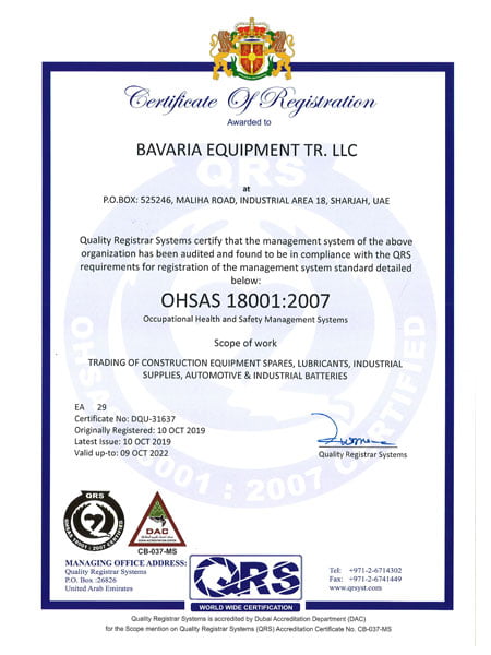 Bavaria Equipment Trading LLC Iso Certificate