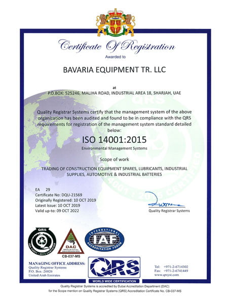 Bavaria Equipment Trading LLC Iso Certificate