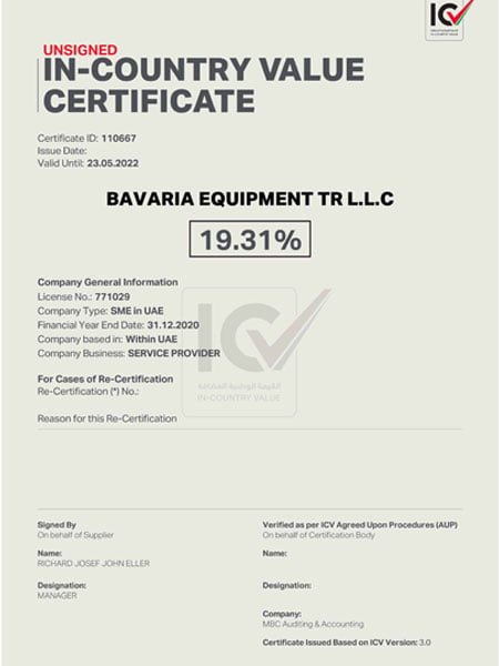 Bavaria Equipment Trading LLC Iso Certificate